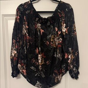 White House Black Market Black Floral Blouse